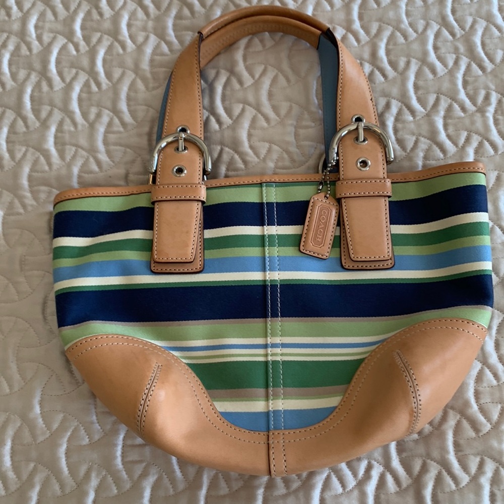 Leather and canvas handbag